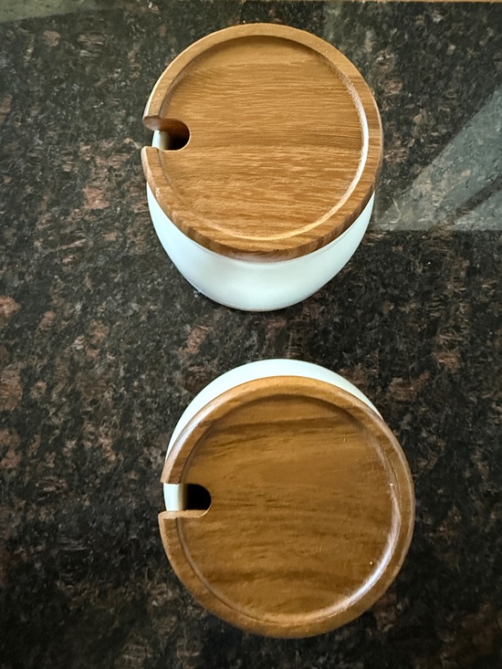 Cream Ceramic Canisters with Wooden Lids - Set of 2. Hearth & Hand. - Picture 3 of 5